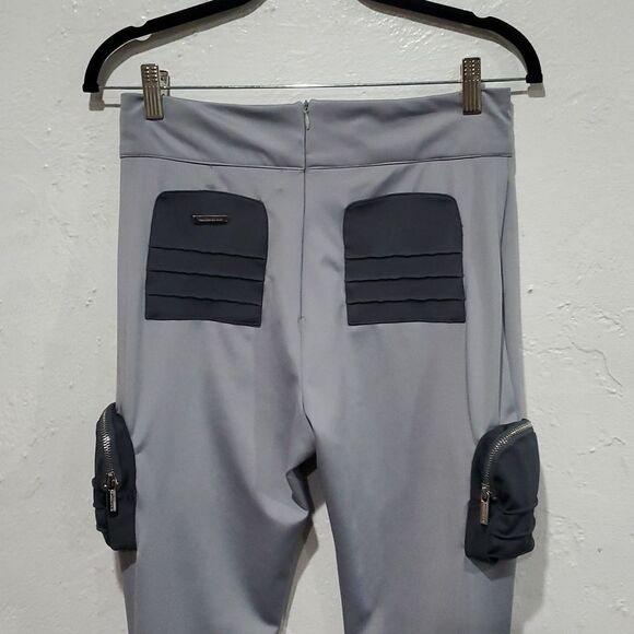 Maniere De Voir Stylish Silver Gorpcore Pants with Cargo Pockets Size 4 - Picture 6 of 16
